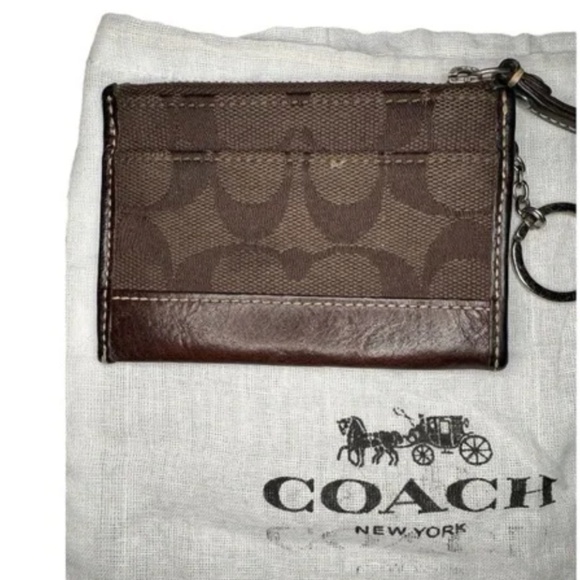 Coach Brown Monogram Keychain Pouch Wallet with Dust Bag EUC - Picture 2 of 3